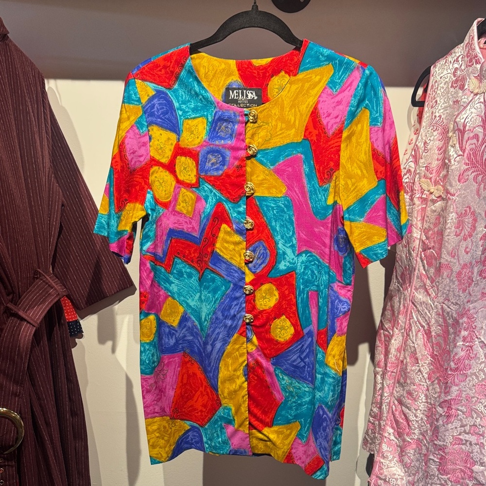 Vintage 90s Melissa Collection Vibrant Multicolor Button Down S/s Tunic
